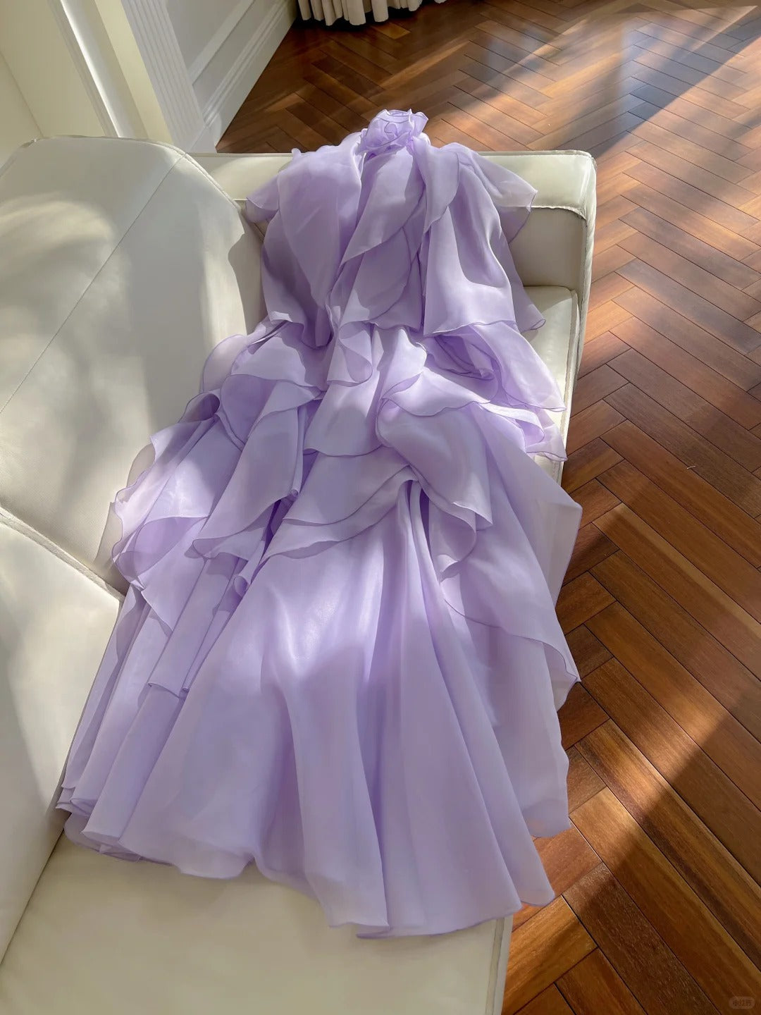 Purple romantic lace long suspender chiffon dress Holiday Dress gh6793
