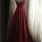 girlhomeshops-Sleeveless Wine - Red Satin A - line Floor - length Evening Dress gh5832
