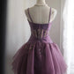 Purple retro palace puffy short homecoming dress princess dress taffeta satin organza handmade beaded adult ceremony birthday party gh4373