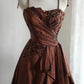 Braunes Retro-Palast-Puff-Kurzes Heimkehrkleid Prinzessinnenkleid Taft-Satin Handarbeit Perlenstickerei Erwachsene Zeremonie Geburtstagsparty gh4374