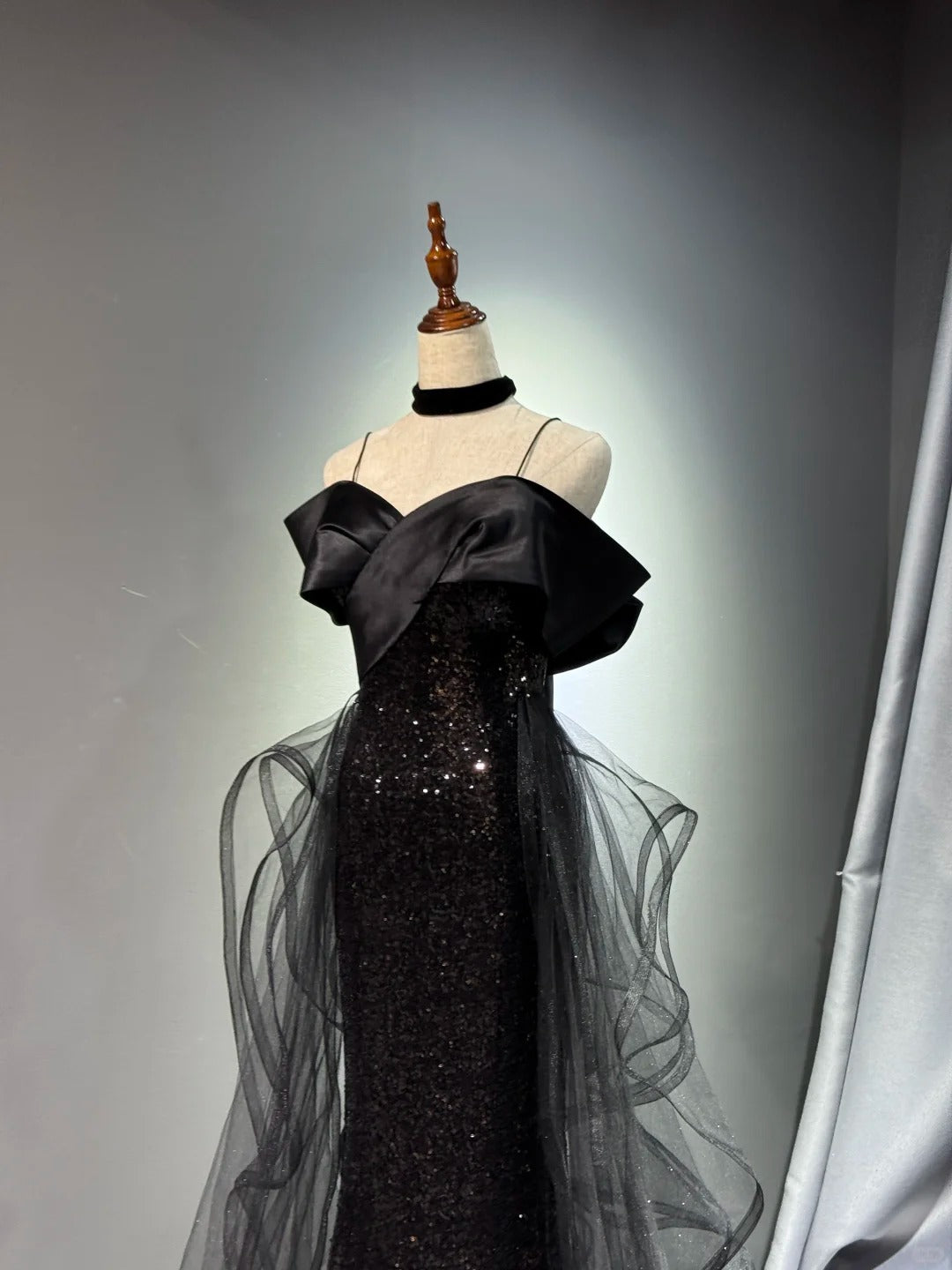 Girlhomeshops - Robe de soirée longue noire brillante et élégante en tulle pailleté, robe de bal, robe de remise de diplôme, gh5107