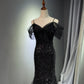 Girlhomeshops - Schwarzes, glänzendes Meerjungfrau-Ballkleid mit langen Pailletten, Abendkleid, Abschlussballkleid, gh5112