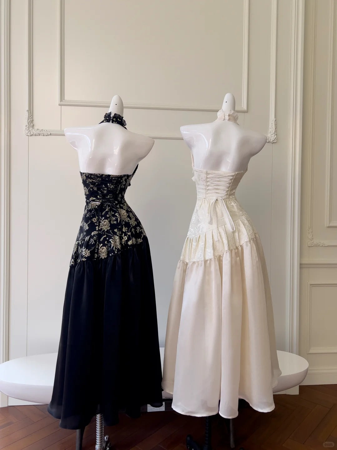 Schwarz/Weiß Vintage Langes Satin Ballkleid Geburtstagspartykleid Abendkleid gh4410
