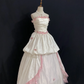 Off-White Strapless Romantic Wedding Dress with Pink Roses, Vintage Cinched Waist, Voluminous Princess Skirt gh8319