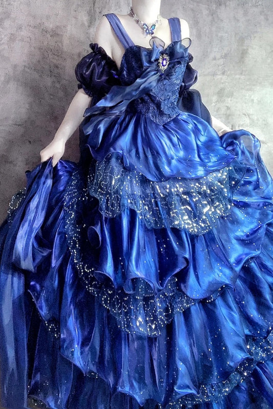 A gorgeous, shimmering blue long tulle ball gown gh6848