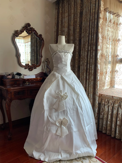 White Strapless Waist-Cinched Voluminous Skirt Prom Gown, Birthday Dress, Graduation Gown gh7239