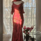 Rot Romantisch Mode Elegant Exquisite Lotus Gold Perlen Lang Chiffon Fischschwanz Rock Meerjungfrau Schlank Ballkleid Abendkleid Geburtstag/Hochzeitsgast/Urlaub Partykleid Ballkleid Valentinstag Date Kleid gh4029