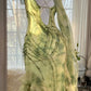Grünes romantisches elegantes exquisites rückenfreies langes Chiffon-Rüschen-Heimkehrkleid mit Perlenbesatz, Ballkleid, Abendkleid, Geburtstags-, Urlaubs- und Partykleid gh4008