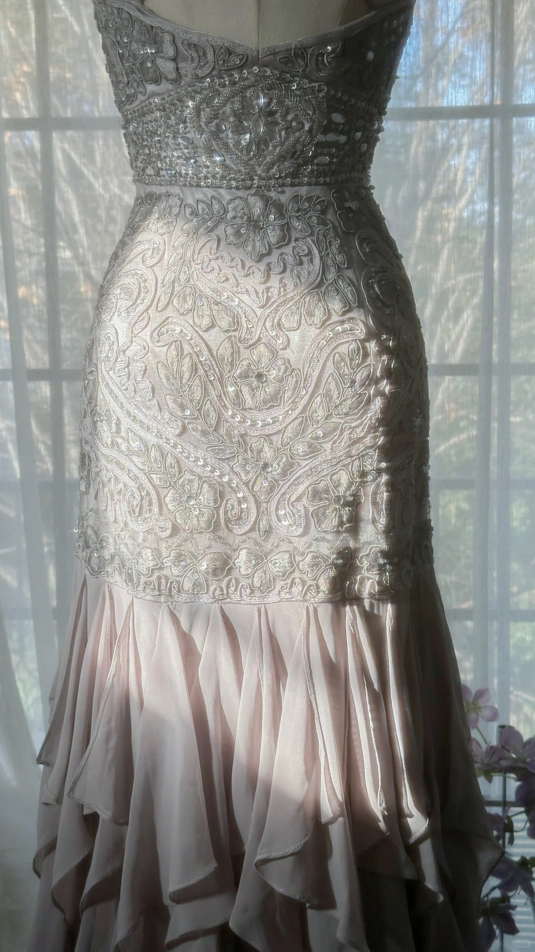 Lila Romantisches Wunderschönes Exquisites Elegantes Perlenbesetztes Spitzen-Lang-Chiffon-Abendkleid Ballkleid Ballkleid Geburtstags-Ferien-Partykleid gh4046