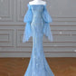 Blue luxurious gorgeous shiny exquisite beads elegant long sequined tulle long sleeve mermaid slim ball gown evening dress gh3388
