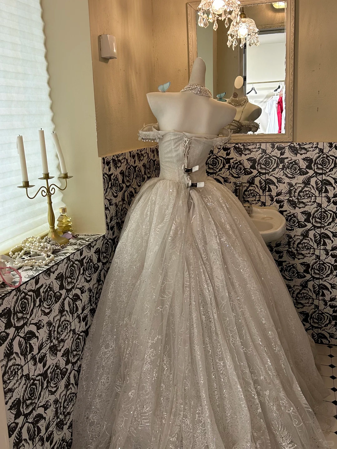 Ivory Strapless Silver Embellished Voluminous Full Flared Skirt Romantic Dress, Wedding Gown gh7602