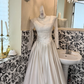 White Lace Long Sleeve Waist-Cinched Fitted Long Vintage Elegant Romantic Dress, Wedding Gown gh7528