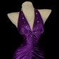Violet Satin Mermaid Evening Gown, Halter Deep‑V Neck Backless, Front Vertical Ruched Waist, Fitted Silhouette, Draped Satin Floor‑Length Mermaid Skirt, Retro Elegant Prom Photoshoot Party Dress gh8868