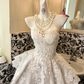 White Strapless Lace Waist-Cinched Full Flared Romantic Dress, Wedding Gown gh7519