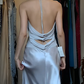 Light Silver Halter V Neck Wrap Satin Mermaid Long Evening Prom Dress with Ruffle Sash gh9755