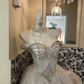Ivory Strapless Silver Embellished Voluminous Full Flared Skirt Romantic Dress, Wedding Gown gh7602