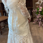 Ivory White Vintage Off‑the‑Shoulder Wedding Gown, Twist Tulle Neck Floral Lace Long Sleeve Lace Fringe Chiffon A‑Line Bridal Dress gh9073