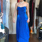 Royal Blue Strapless Prom Dress 3D Ruffle Floral Long Pleated Formal Evening Gown gh9839