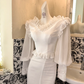 White Long-Sleeve Waist-Cinched Figure-Flattering Sexy Bodycon Long Romantic Dress, Wedding Gown gh7747