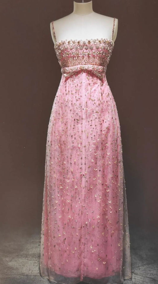 GIRLHOMESHOPS--PINK GORGEOUS SHINY EXQUISITE BEADED LONG TULLE FORMAL CLASSY PROM DRESS gh5546