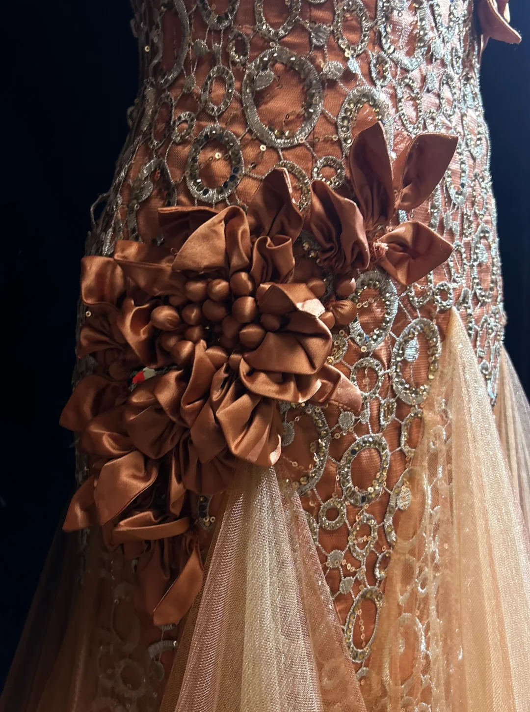 ✨Girlhomeshops-Strapless Dusty Orange 3D Flower Beaded Tulle Mermaid Evening Gown gh10280
