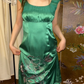 Green Vintage Luxury Satin Square Neck Fitted Waist Printed Prom & Evening Party Dress gh8429