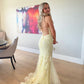 Yellow Fashion Elegant Delicate Floral Embroidery Applique Long Lace Mermaid Slim Ball Gown Evening Gown Party Dress gh3356