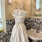 White Satin Off-the-Shoulder Waist-Cinched Long Elegant Romantic Dress, Wedding Gown gh7579