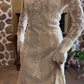 Cream Apricot Vintage Victorian Lace Wedding Gown, Illusion High Neck Long Floral Lace Sleeve Fitted Mermaid Bridal Dress gh9072