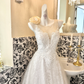 Ivory Lace Sleeveless Cinched Waist Figure-Flattering Full Flared Skirt Long Romantic Dress, Wedding Gown gh7803