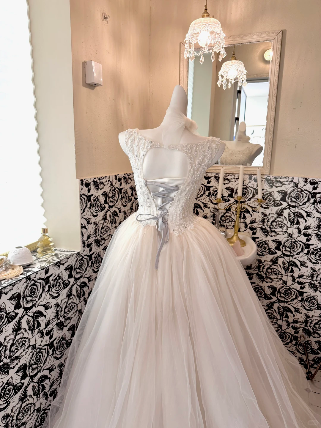 Ivory Sleeveless Beaded Exquisite Classic Cinched Waist Voluminous Skirt Long Romantic Dress, Wedding Gown gh7801