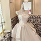 White Satin Strapless Vintage Cinched Waist Voluminous Skirt Long Romantic Dress, Wedding Gown gh7782