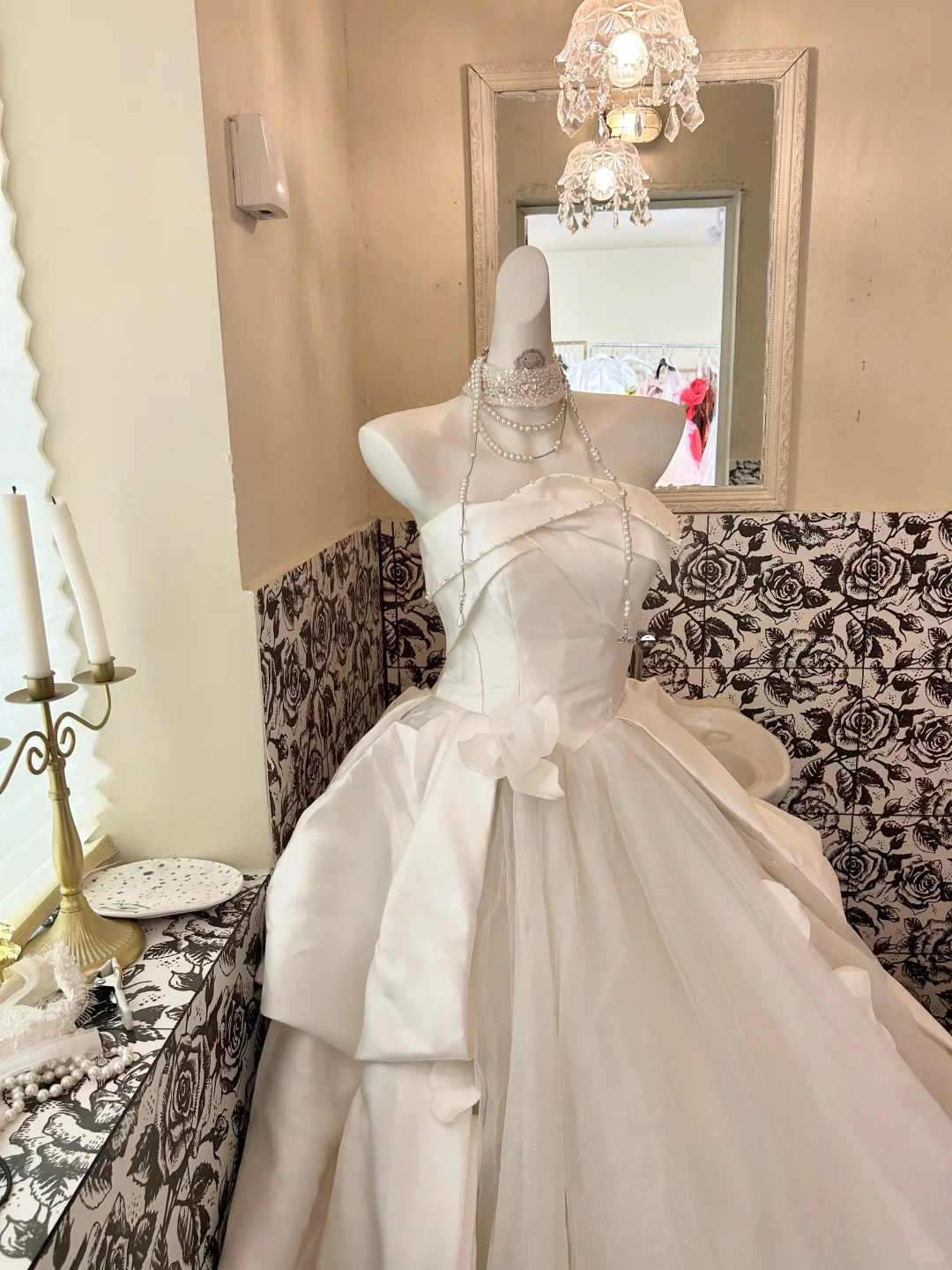 White Satin Strapless Vintage Cinched Waist Voluminous Skirt Long Romantic Dress, Wedding Gown gh7782