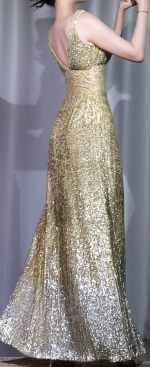 ✨Girlhomeshops-Deep V Beaded Sequin Prom Dress, Ombre Gold Silver A Line Long Evening Gown gh9930