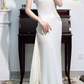 Off‑White Vintage Halter Sleeveless 3D‑Flower Diagonal‑Draped‑Sash Asymmetrical‑Train Mermaid Evening Prom Gown gh8802