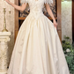 Off‑White Vintage Palace‑Style Neckline Fitted Waist Embroidered Full Flared Skirt Long Prom Gown, Wedding Dress gh8599