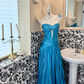 Sky Blue Strapless Waist-Cinched Fitted Long Vintage Elegant Romantic Dress, Wedding Gown gh7503