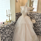 Ivory Spaghetti Strap Off-the-Shoulder Rhinestone Boned Cinched Waist Voluminous Skirt Long Romantic Dress, Wedding Gown gh7797