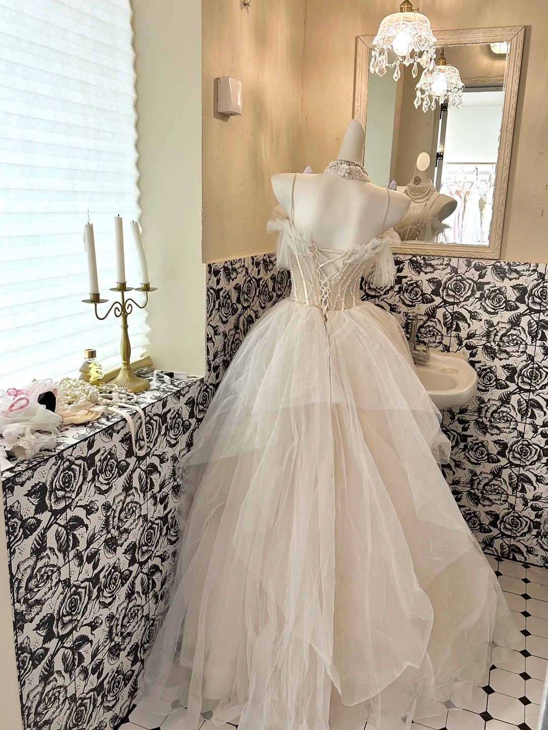 Ivory Spaghetti Strap Off-the-Shoulder Rhinestone Boned Cinched Waist Voluminous Skirt Long Romantic Dress, Wedding Gown gh7797