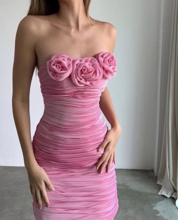 Girlhomeshops - Robe de soirée courte en mousseline de soie à fleurs roses, robe d'anniversaire gh5341