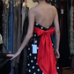 Strapless Polka Dot Evening Gown with Red Sash A-Line Long Prom Dress gh9679