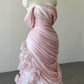 Wunderschönes, exquisites, florales, langes, plissiertes Tüllkleid mit bodenlanger Schleppe, Ballkleid, Abendkleid, Hochzeitskleid, gh3271