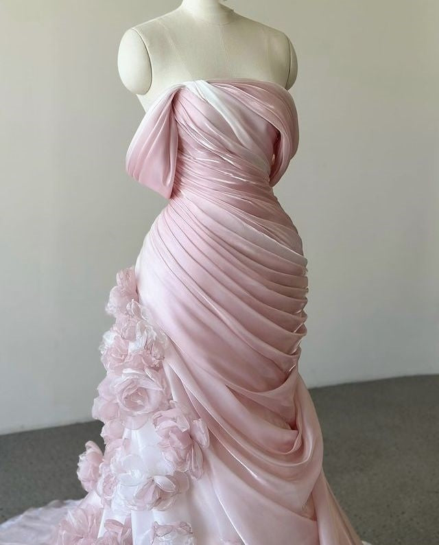 Wunderschönes, exquisites, florales, langes, plissiertes Tüllkleid mit bodenlanger Schleppe, Ballkleid, Abendkleid, Hochzeitskleid, gh3271