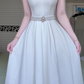 Ivory Satin Sleeveless Long Evening Gown, Pearl Trim Round Neck Beaded Waistband A‑Line Prom Dress for Wedding Banquet gh8963