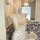 White Strapless Waist-Cinched Slim Hip-Hugging Sexy Long Romantic Dress, Wedding Gown gh7700