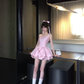 Women Sweet Pink Square Neck Homecoming Dress Wide Strap High Waist Irregular Ruffle Puffy Short Party Dress gh9425