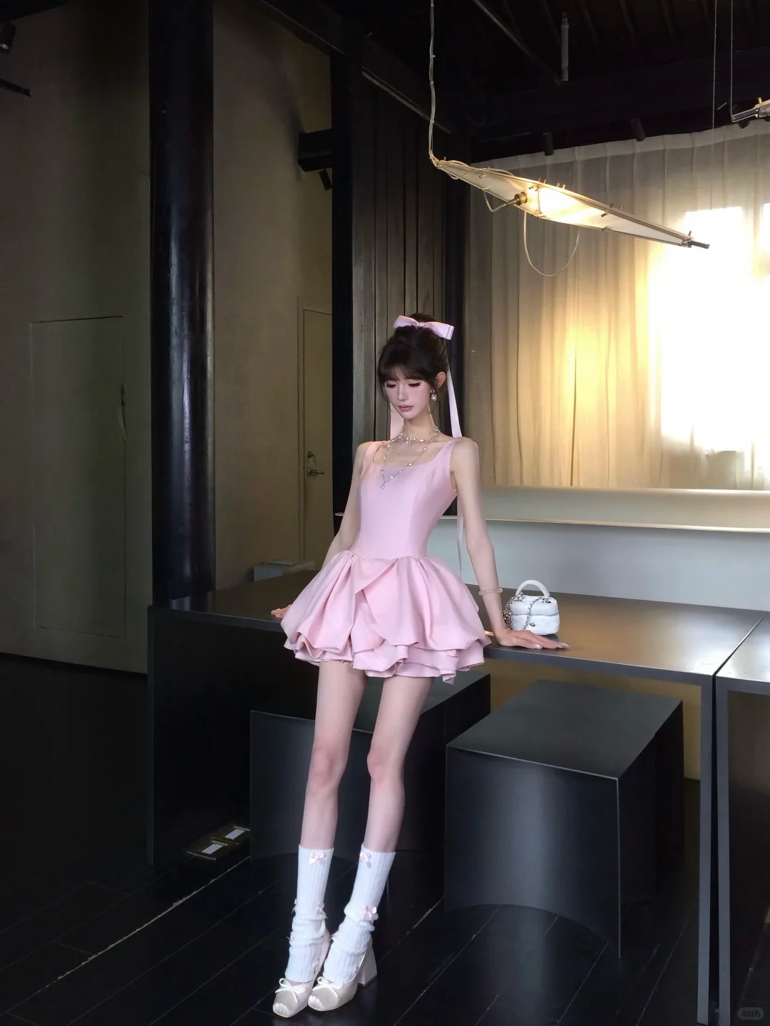 Women Sweet Pink Square Neck Homecoming Dress Wide Strap High Waist Irregular Ruffle Puffy Short Party Dress gh9425
