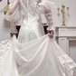 Ivory Vintage V‑Neck Tulle Wedding Dress, Sheer Puff Long Sleeve Bridal Gown gh8748