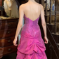 Fuchsia Strapless All Over Sequin Ruched Tiered Mermaid Long Evening Prom Dress gh9782
