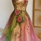 Rosa Fee Farbverlauf Blumen kurzes Chiffon Ballkleid Homecoming Kleid Geburtstagskleid gh4627